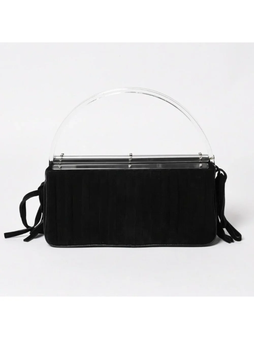 Saint Laurent Rive Gauche Suede Clutch Handbag Black Silver Flap